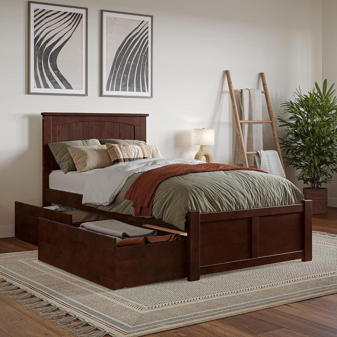 AFI, Nantucket Twin XL Platform Bed with Footboard & Storage Drawers, Walnut