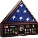 Large Military Flag Display Case with Gold Plate - Wooden Shadow Box Frame for Veteran Burial Flag - Fits 5' x 9.5' Flag - Memorial Medal Display & Shadowbox for Medals & Tri Folded Flag
