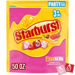 STARBURST FaverREDs Fruit Chews Chewy Candy, Party Size, 50 oz Bag (EXP 08/31/27)