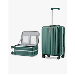 Hanke 24 Inch Checked Luggage Front Opening Rolling Suitcase Hard Sided Luggage with Spinner Wheels Travel Luggagefor Woman Men.(Dark Green