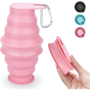 Nefeeko Collapsible Water Bottle,17oz(500ml) Reuseable BPA Free Silicone Foldable Water Bottles for Travel Gym Camping Hiking, Portable Leak Proof Sports Water Bottle with Carabiner