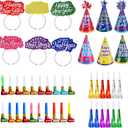 44Pcs New Years Eve Party Supplies Colorful Happy New Year Decoration Set New Year Headband Tiara Hat Noise Makers Bulk for Gifts Party Favors Decor
