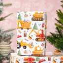 PlandRichW Construction Christmas Wrapping Paper 4028 Inch Jumbo Sheets, Non-Tear Bulk Gift Wrap - Cute santa with Hat Trucks, Cranes, Excavators & Xmas Trees - 4 Pre-Cut Sheets for Kids & Adults