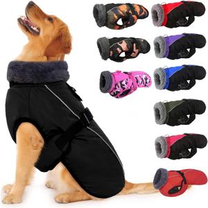 IECOii Extra Warm Reflective Dog Jacket - Adjustable Dog Winter Coat with Buckle & Soft Fleece for Small, Medium & Large Dogs (X-Large(Chest:24.4-29.9 in), Black)