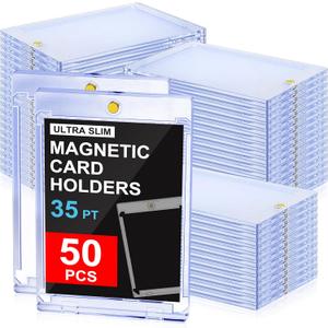 50ct Magnetic Card Holders: 35pt One Touch Card Holder for Trading Cards, U-V Protection Hard Cards Sleeves Case for Sports Game, Football, Baseball