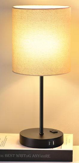 【Upgraded】Set of 1 Touch Beige Table Lamps with 2 USB Ports & AC Outlet, 3Way Dimmable Bedside Nightstand Lamps for Living Room Nursery Office Bedroom, 800 Lumens 2700K Warm Bulbs Included