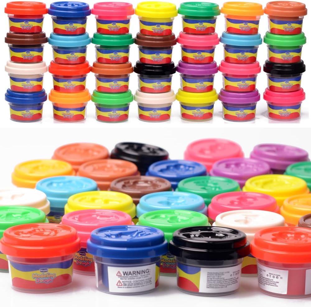 2 x Waybla 28 Packs Modeling Dough for Kids, 14 Colors, 1 Oz Mini Cans, Soft Dough for Toddlers, Classroom Rewards, Party Favors, Preschool Arts and Crafts