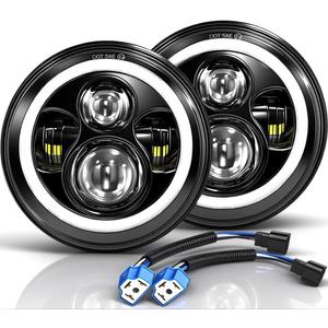7 Inch LED Headlights Round Halo Angel Eyes DRL Amber Turn Signal Lights H6024 LED Headlights Replace High/Low Sealed Beam Fits Wrangler JK TJ LJ CJ with H4 H13 Adapter, 2PCS