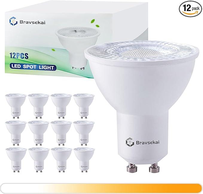 12-Pack Dimmable GU10 LED Bulbs, 6500K Cool White, Equivalent to 35W Halogen, 120V Spotlight Bulbs for Shops, Living Rooms, Kitchens, Bathrooms, Bedrooms