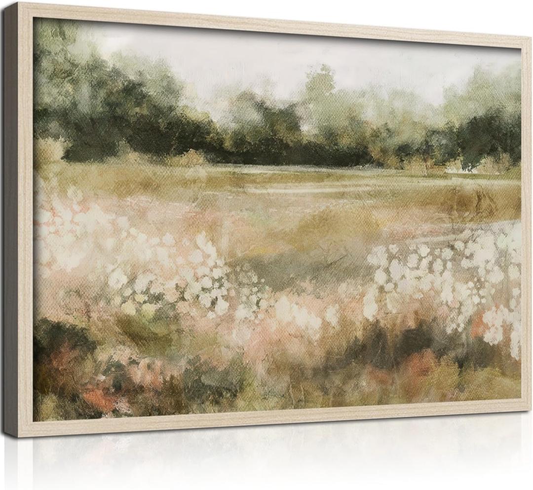 Framed Canvas Wall Art Rustic Field Landscape Print Vintage Poster Country Nature Picture Gallery Artwork Living Room Bedroom Office farmhouse Apartment 12X16 Inch Ready to Hang (16L" x 24W")
