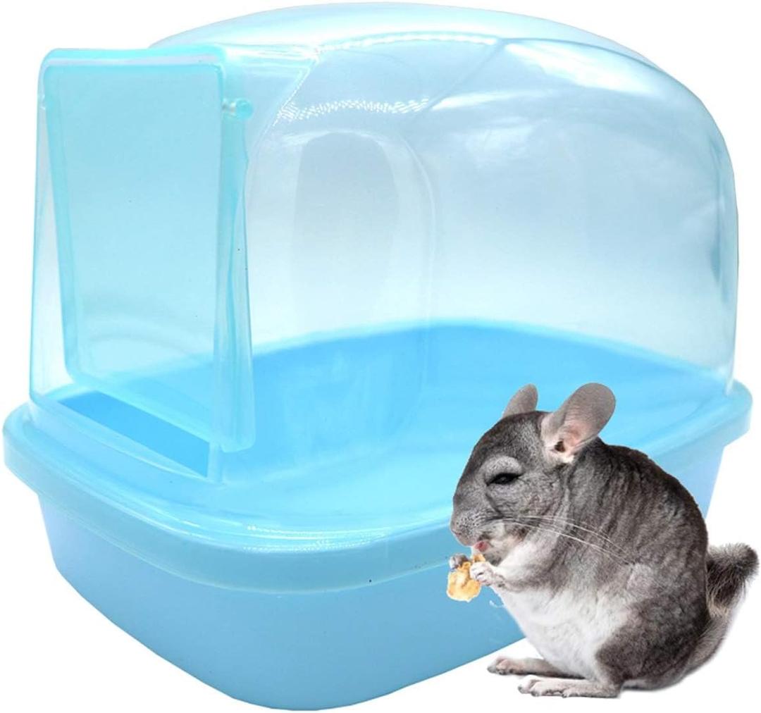 kathson Dwarf Hamster Bathroom, Chinchilla Sauna Room Plastic Sand Bath House Ideal for Gerbils, Hedgehog, Squirrel and Other Small Animals (Blue)