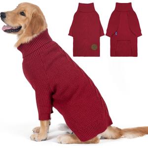 cyeollo Dog Christmas Sweater Turtleneck Soft Knitted Sweaters with Long Sleeves Warm Cozy Dog Clothes for Large Dogs, Burgundy 2XL