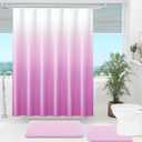 OLANLY Luxury Shower Curtain Set 72x72, Waterproof and Washable, 12 Hooks | Pink and White Ombre, Modern Decorative Bathroom Curtain for Bathtub and Shower, Minimalist Bathroom Decor Accessories