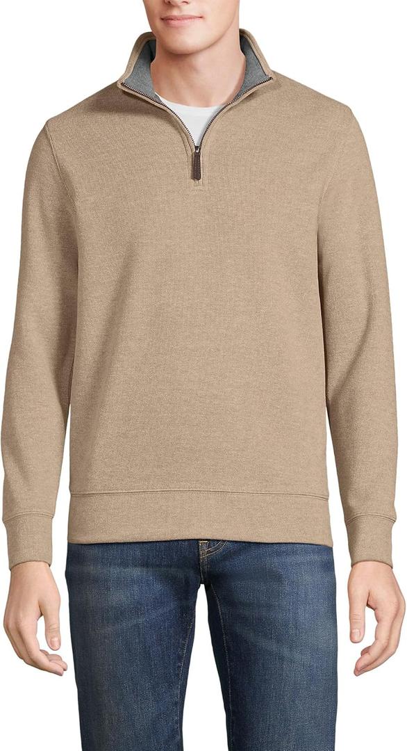 Lands' End Bedford Rib Quarter Zip Sweater (Small, Rich Camel Heather)