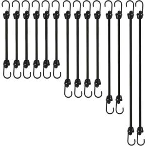 Small Bungee Cords with Hooks Assorted Size of 12 inch, 18 inch,24 inch and 36 inch Length, Marine Grade Dip Coating Metal Hooks Without Sharp End, 1/4 inch Diameter Rubber Bungee Cord
