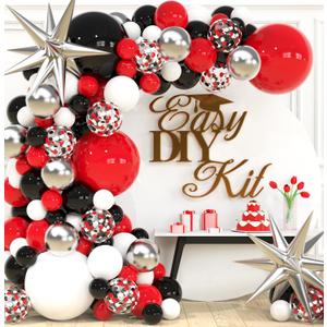 ALL-IN-1 Red Black and White Balloon Arch Kit for Red and Black Birthday Party Decorations Reds and Blacks Balloons for White Black and Red Balloon Garland Kit Graduation Black and Red Balloons