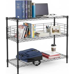 Black Desk Hutch for Dorm 2 Tier Desktop Hutch Bookshelf Carbon Steel Metal Shelf Bookcase for Top of Desk Countertop Storage Organizer for University College Dorm Office 36 x 28 x 12 Inch