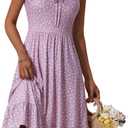 FENSACE Baby Shower Dress Plus Size Sundress Flattering Knee Length Ruffle Hem Sun Dress Wedding Guest Petite Dresses for Women(Pink White Floral-3,X-Large)