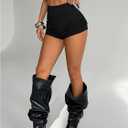 MakeMeChic Women's Summer Y2K Micro Mini Shorts Rhinestone Ruched Party Shorts Club Outfits (Black, L)