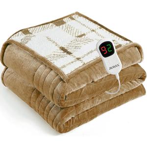 JKMAX Heated Electric Blanket Full Size - 72"x84" Flannel Heating Blanket with 10 Heating Levels & 5 Time Settings Over-Heat Protection, Winter Warmer for Adults with ETL CertificationIvory (Beige)