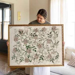 LARGE VINTAGE BOTANICAL TEXTILE WALL ART