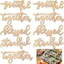 Seeloowy 12 Pcs Thanksgiving Wood Cutouts Thankful Grateful Blessed Together Place Cards Fall Plate Letter Signs and Ornaments for Home Table Wall Dining Decor(Gold)