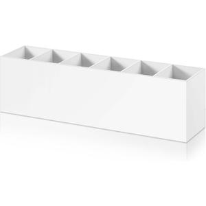 Jetec Acrylic Pen Holder 6 Compartments Makeup Brush Stationery Organizer Pencil Holder for Desk Accessories, Cosmetic Brushes, Dorm, Home, Bathroom, Kitchen, Office Supplies(White)