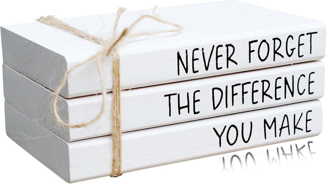 RUKEJUNE Farmhouse Wooden Office Desk Decor - Cute Decorative Books for Shelf Decoration - Inspirational Gifts for Women Men - Never Forget The Difference You Make Sign