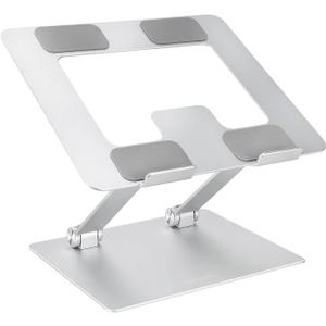 Amazon Basics Sturdy and Portable Ergonomic Laptop Stand for Desk, Height Adjustable Riser with Ventilated Cooling, Foldable, Fits all Laptops up to 15.6 Inch, Silver