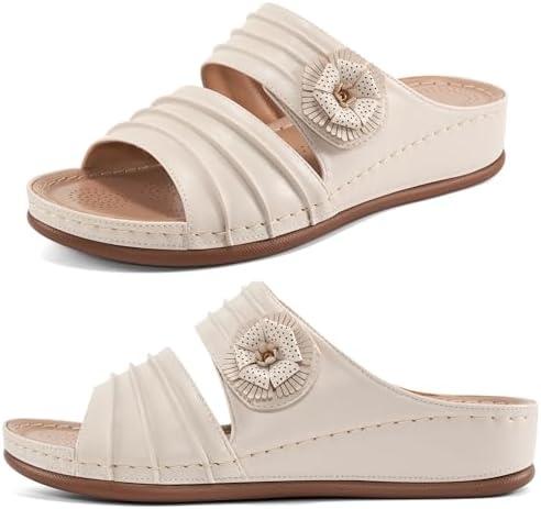 HARENCE Sandals for Women Wedge Slides: Comfortable Summer Beach Platform Shoes with Flowers Dressy Memory Foam Slip On Slide Sandals Size 42