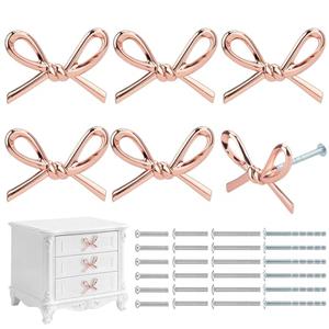 Foyofly 6 Pack Bow Dresser Knobs Cute Drawer Knobs Zinc Alloy Brushed Hardware Handles Pulls Vintage Cupboard Drawer Knob for Kitchen Cabinets Home Bedroom (A-Rose Gold)