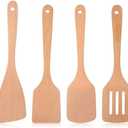 HJZHII 4Pcs Wooden Spatula for Cooking, Flat Wooden Spatula for Non Stick Cookware Paddle Turner Slotted Frying Cooking Utensils Kitchen for Baking Mixing Scraping