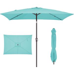 JEAREY 6.5x10 ft Rectangular Patio Umbrellas Rectangle Outdoor Umbrella with Push Button Tilt and Crank, Market Table Umbrella 6 Sturdy Ribs UV Protection for Poolside Garden Backyard Deck, Peacock Blue