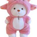 Teddy Bear Plush Figure Toys, Teddy Bears Stuffed Animals with Movable Legs Hoodie, 13'' Kawaii Emotional Support Plush Toys with Pink Lamb Clothes Soft Stuffed Bear Gift for Kids Toddlers Girls