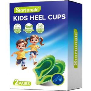 Kids Heel Cups for Heel Pain Sport Shock Absorbing Lightweight Gel Heel Inserts for Kid's with Sensitive Heels, Heel Spurs, Plantar Fasciitis, or Ankle Pain (2 Pairs Kid's Size 3-7 / Women 4-8)
