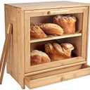 Worthyeah Large Bamboo Bread Box for Kitchen Countertop, Double Layer Bread Boxes for Kitchen Counter with Utensil Tray Drawer Organizer, Large Capacity Bread Storage Container
