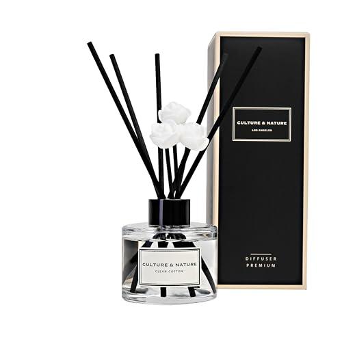 CULTURE & NATURE Reed Diffuser Set 4oz (120ml) Clean Cotton Scented Diffuser with Sticks Home Fragrance Reed Diffuser for Bathroom Shelf Decor