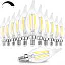 TOBUSA Dimmable E12 Candelabra LED Bulbs 60 Watt Incandescent Equivalent, 5000K Daylight White, Clear Filament Chandelier Light Bulbs 6W, 600lm, CA11 Vintage Ceiling Fan Light Bulbs with Flame Tip