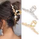 CAKURE Fancy Hair Clips Rhinestone Gold Claw Clip Sparkly Hair Accessories for Women (Pack of 2) (a-gold&silver)