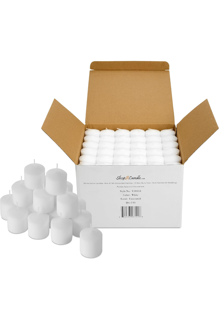 Bulk Pack of  around 300 White Votive Candles - Box of around 300 Unscented Candles - 10 Hour Burn Time - Bulk Candles for Weddings, Parties, Spas and Decorations