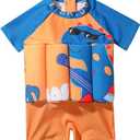 Kids Baby Boys Float Suit with Adjustable Buoyancy Dinosaur Floatation Swimsuit Floating Swimwear Bathing Suit Toddler Swim Vest with 8 Removable Buoyancy Sticks Orange Dinosaur + Guitar 2-3 Years