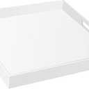 24×24 Inch Golssy White Acrylic Serving Tray with Handles Extra Large Ottoman Tray Decorative Tray Spill-Proof Coffee Table Space Saver Oversize Counter top Organizer Platter with Safe Edge