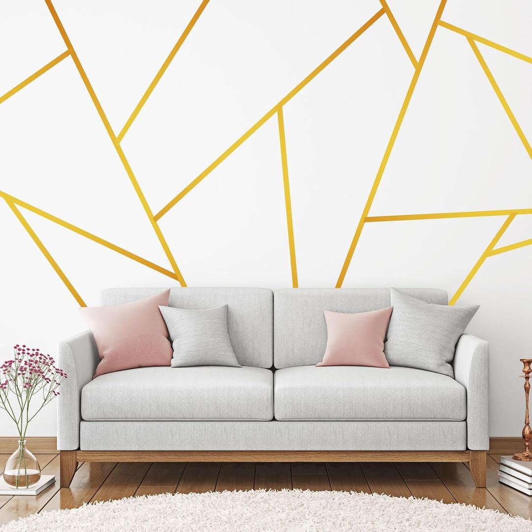 Hoolerry 24 Pcs Gold Wall Decals Peel and Stick 70.8 x 1.2 Inch Gold Tape for Wall Decor Metallic Line Adhesive Tile Stickers Mirror Stickers Graphic Tape for Home Crafts Decoration
