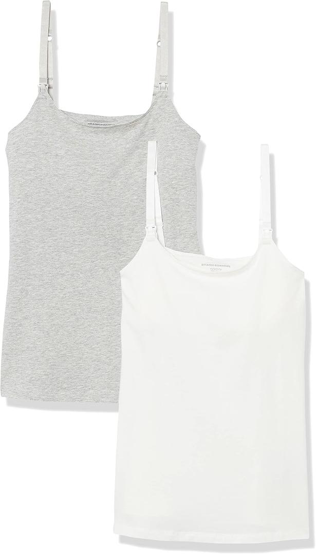 Amazon Essentials Women's Maternity Nursing Tops, Pregnancy Clothes with Adjustable Straps and Built-in Shelf Bra, Pack of 2, Light Grey Heather, X-Large