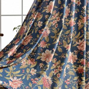 Melodieux Blooming Flower Print Vintage Style Room Darkening Grommet Curtain Drapes for Living Room Bedroom Dining Room, 52 by 84 Inch, Navy (2 Panels)