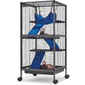HABUTWAY 45''H Metal Small Animal Cages, Rolling Chinchilla Cage with Removable Ramps, Lagre Critter Nation Cage for Chinchillas/Guinea Pigs/Rabbit, Ferret Cages with Hammock & 4 Tiers, Black (Medium)