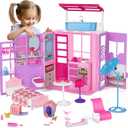 Doll House for 11.5-inch Dolls, 2-Story Foldable Dollhouse with 37 pcs Furnitures & Accessories, Playhouse with Pet House, Gifts for Girls Kids Toddlers