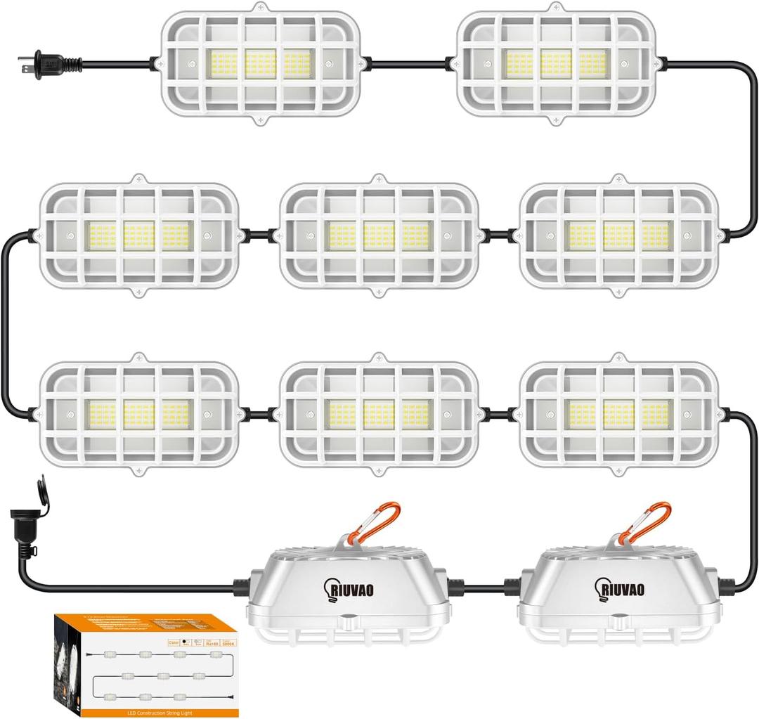 100ft LED Construction String Lights,Super Bright 300W 30000LM Waterproof IP67 Led String Work Lights, Construction Temporary Light (Upgrad 100ft-10lights)