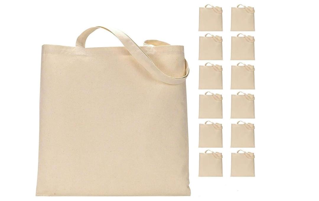 Simpli-Magic 79163C Canvas Tote, 15 Count (Pack of 10) with Bottom Gusset for Crafts, Shopping, Groceries, Books, Beach, Diaper Bag & Much More, 13" x 15", Natural