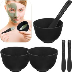 NOLITOY 3 Set Face Mask Mixing Bowls with Spatula: DIY Facemask Mixing Tool Kit for Home Salon (Black)